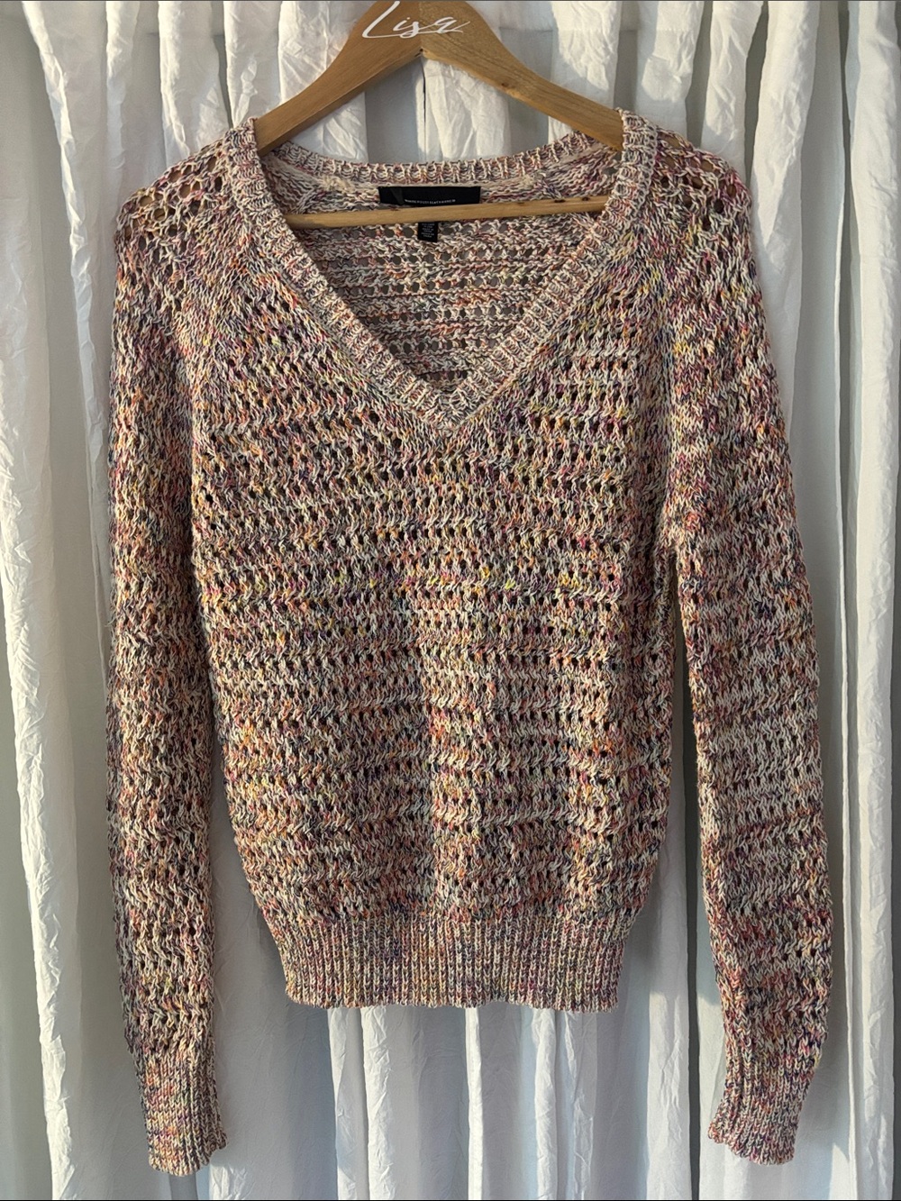 White House Black Market Multicolor Pastel V-Neck Sweater